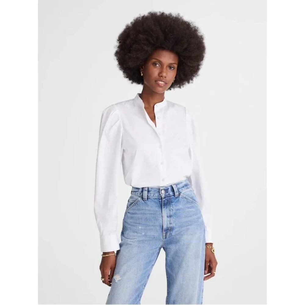 Madewell Puff-Sleeve Button-Up Shirt Women’s Small White Long Sleeve Cotton